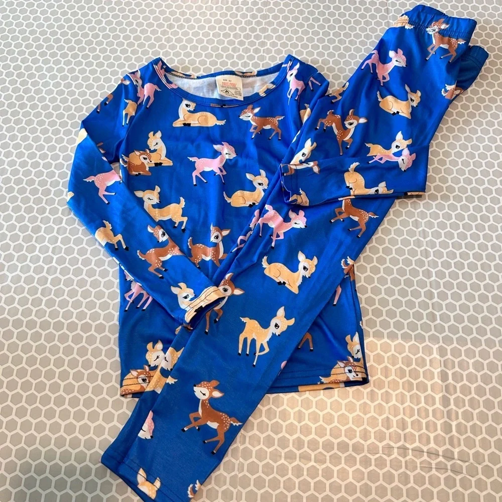 My Fav Deer Print Blue Pajama Set